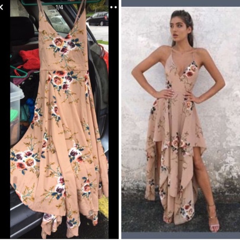 Beige nude floral dress (M/L)